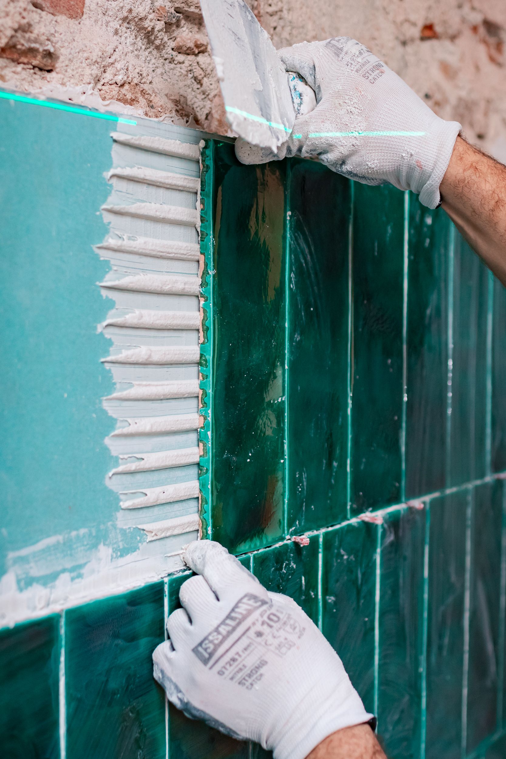 Detail of tile installation, showing the precision of the artisan work