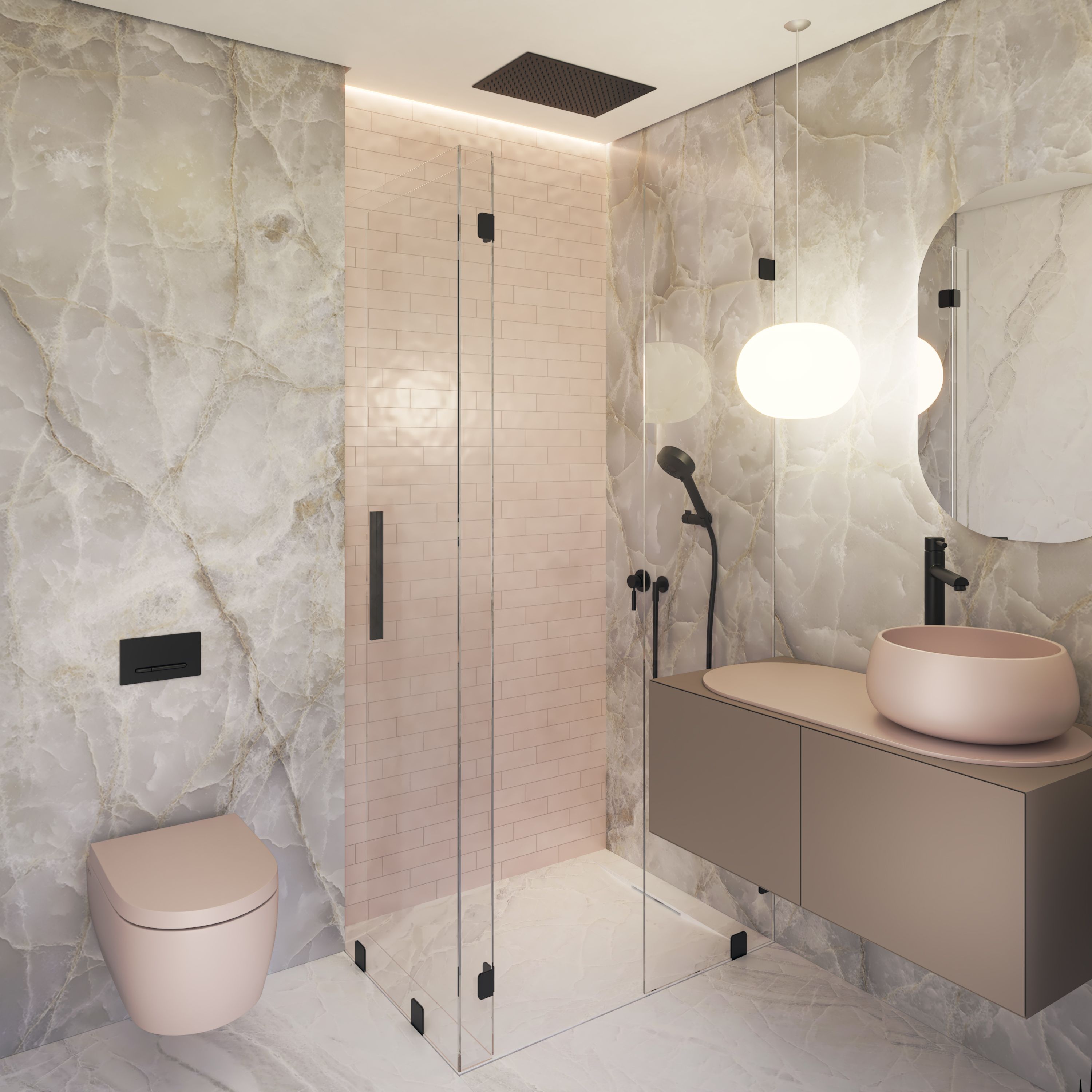 Daughter's bathroom in soft tones with delicate detailing