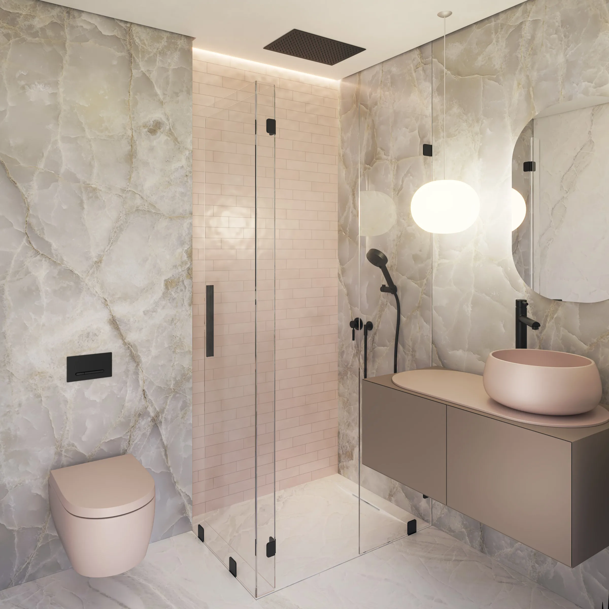 Baño de la hija en tonos suaves con detalles delicados